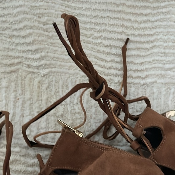 ALDO Faux suede lace up open peek toe brown stiletto heels sandals sz 8 - Picture 7 of 11